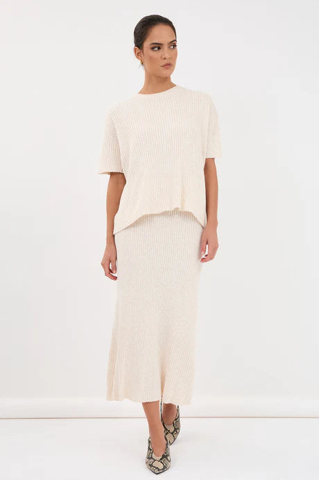 TAYLOR RIB KNIT MIDI SKIRT (Oat)