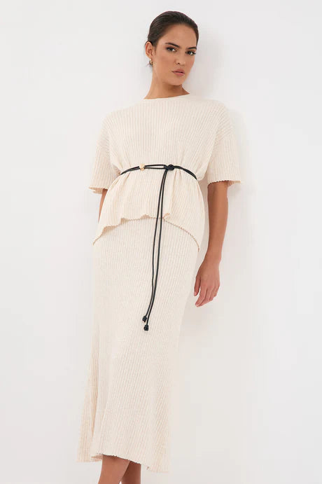TAYLOR RIB KNIT MIDI SKIRT (Oat)