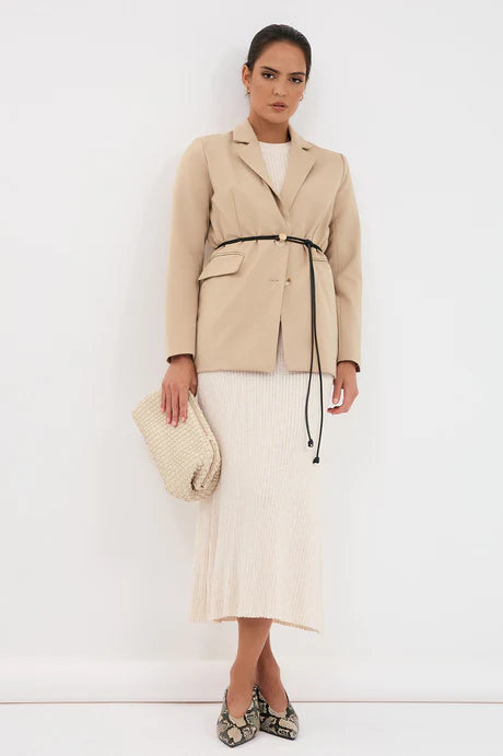 TAYLOR RIB KNIT MIDI SKIRT (Oat)