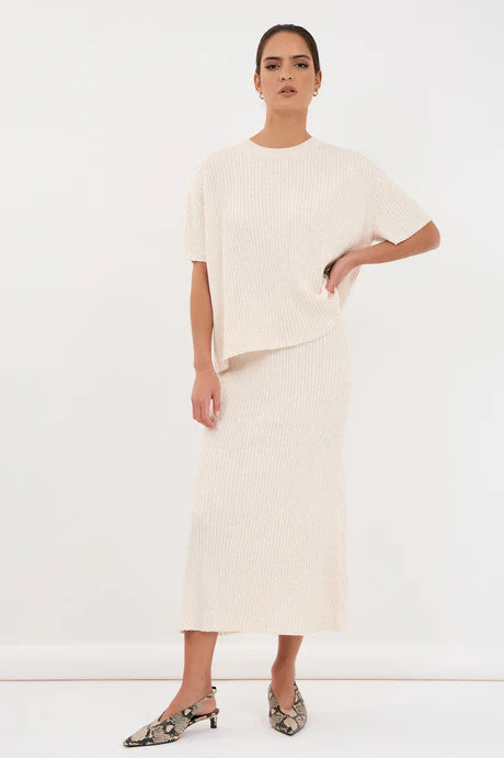 TAYLOR RIB KNIT MIDI SKIRT (Oat)