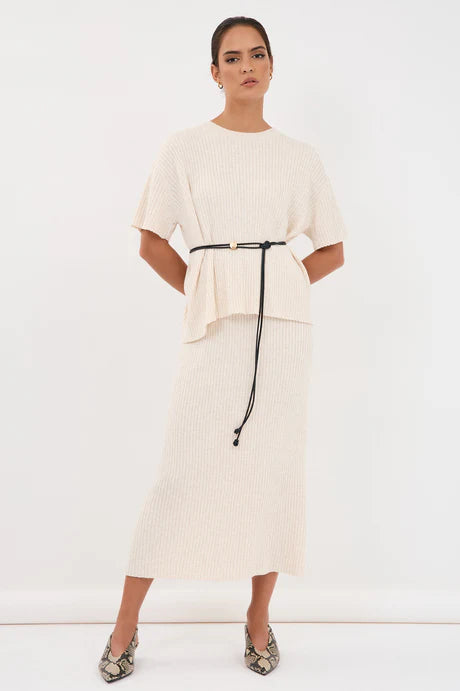 TAYLOR RIB KNIT MIDI SKIRT (Oat)