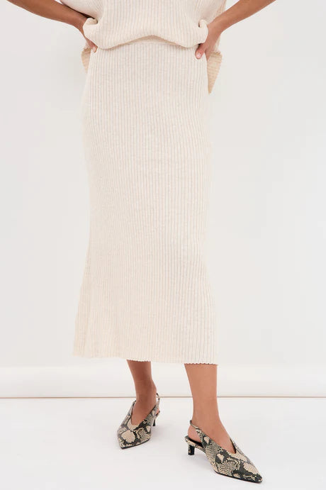 TAYLOR RIB KNIT MIDI SKIRT (Oat)