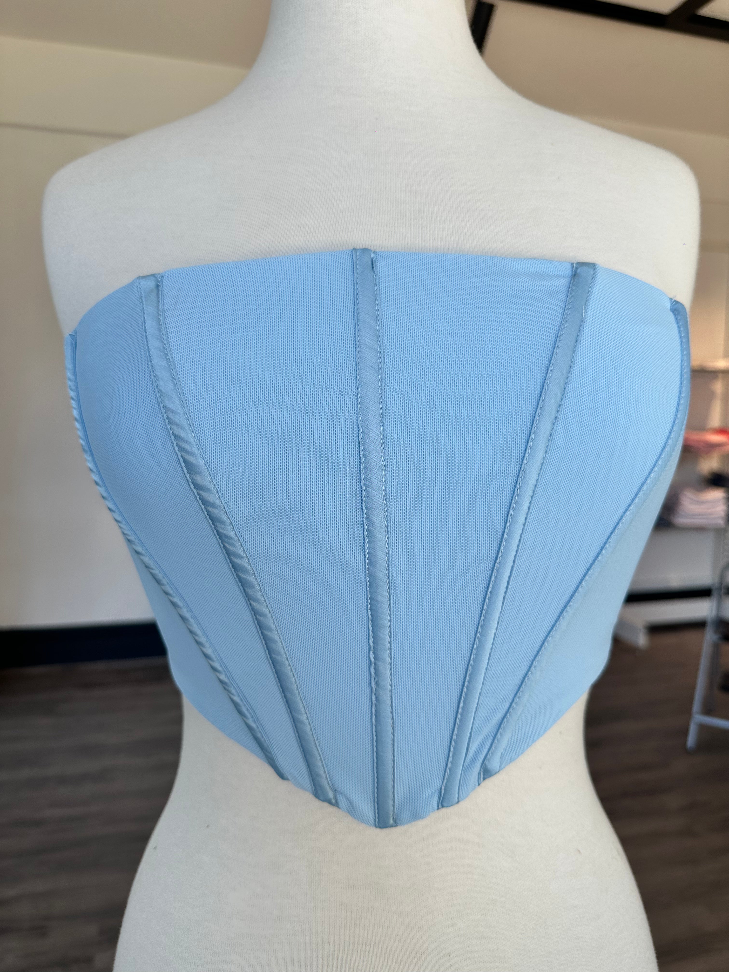 BLUE MESH CORSET TOP