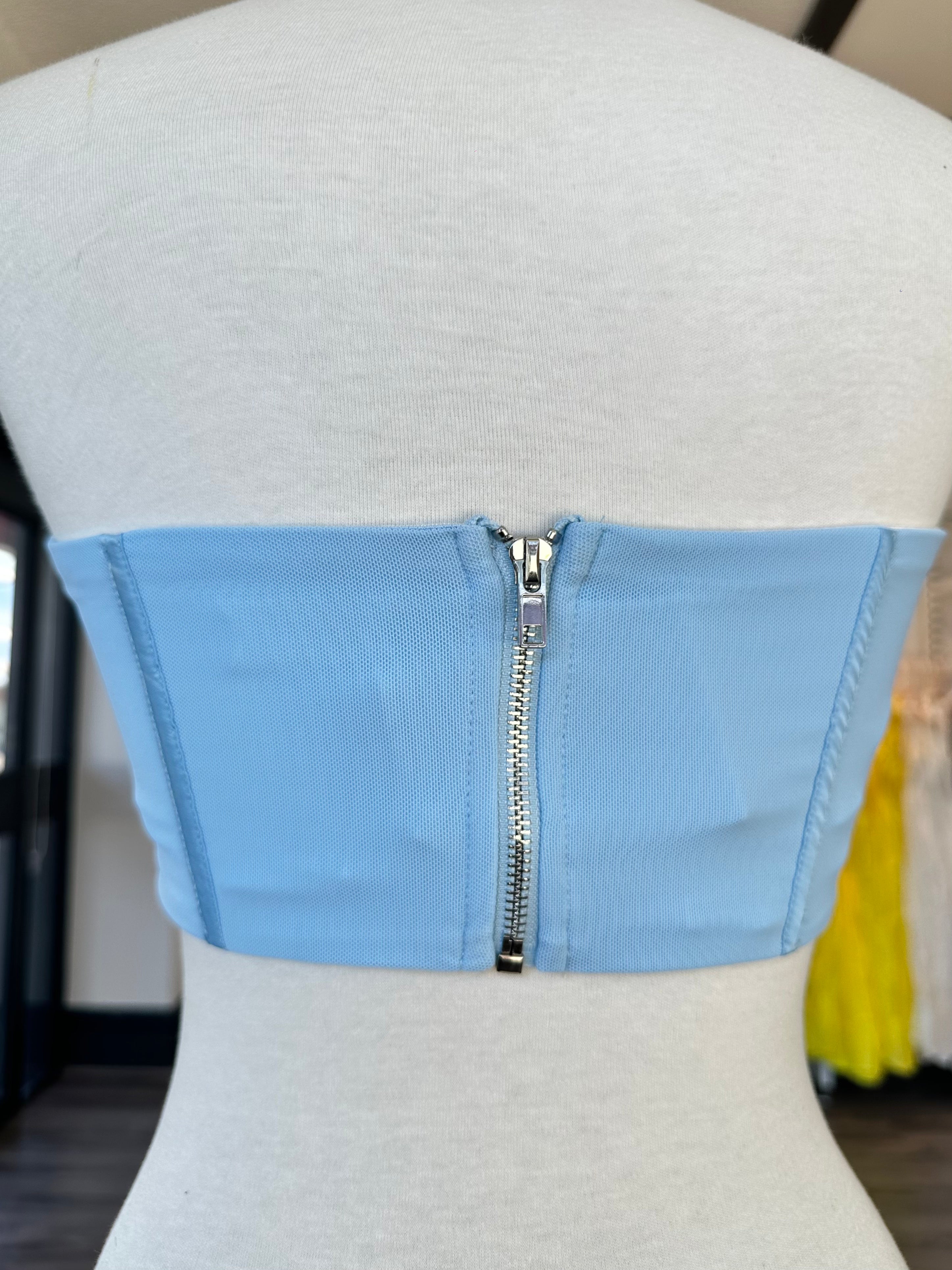 BLUE MESH CORSET TOP