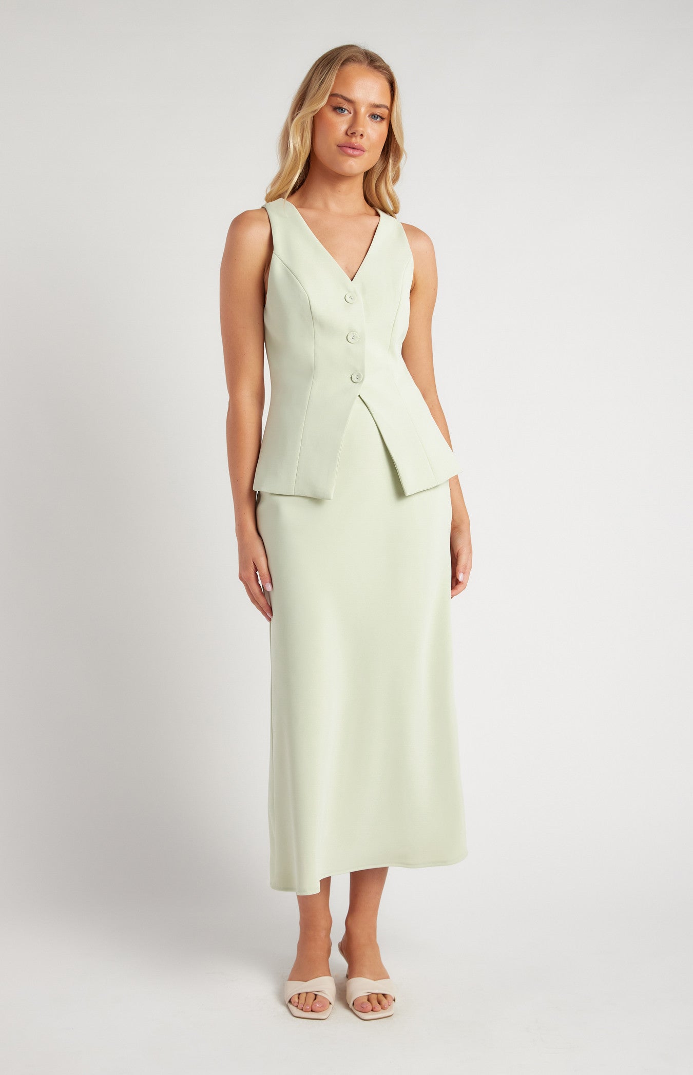 BELLA PISTACHIO VEST AND SKIRT SET