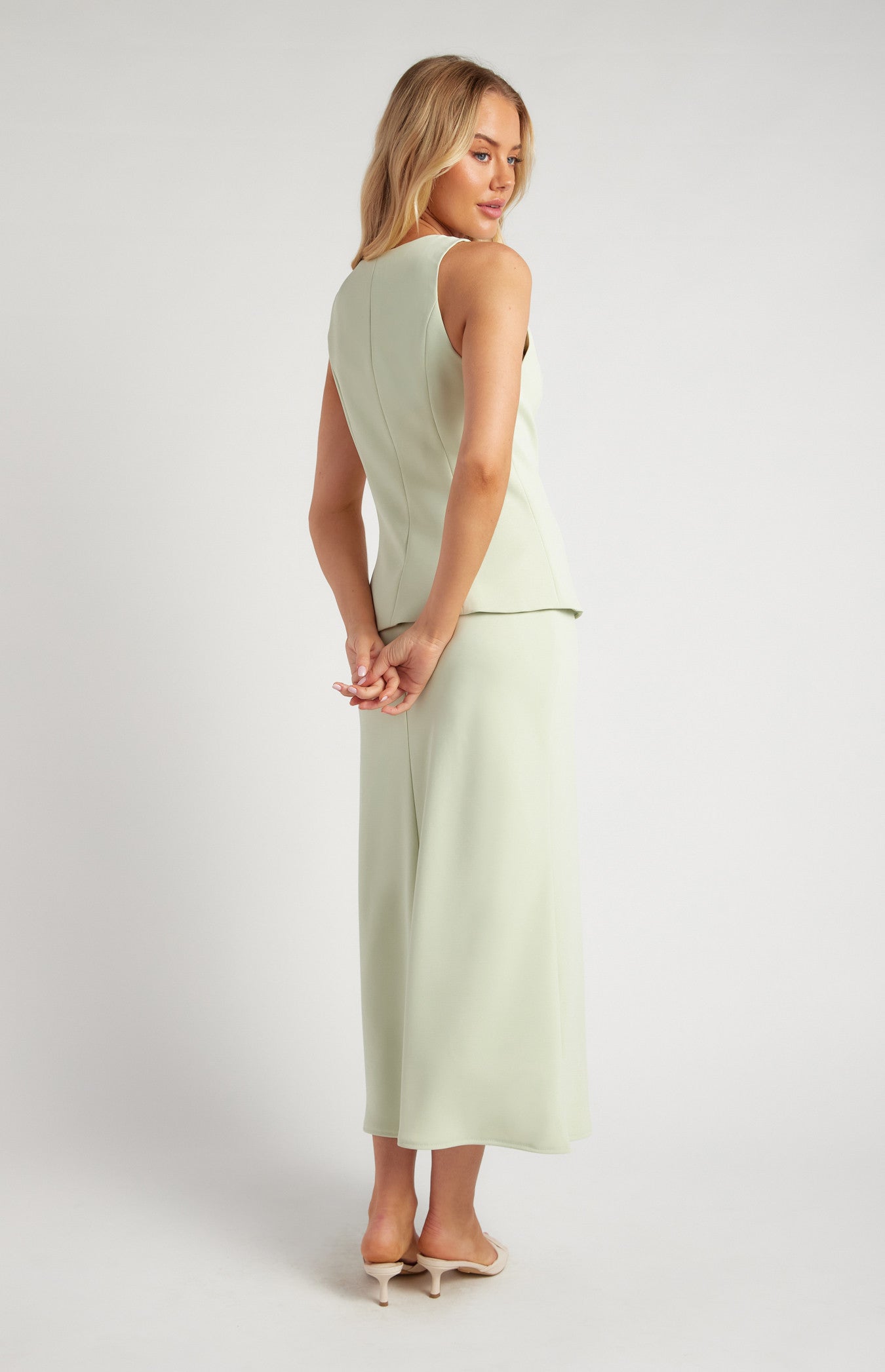 BELLA PISTACHIO VEST AND SKIRT SET