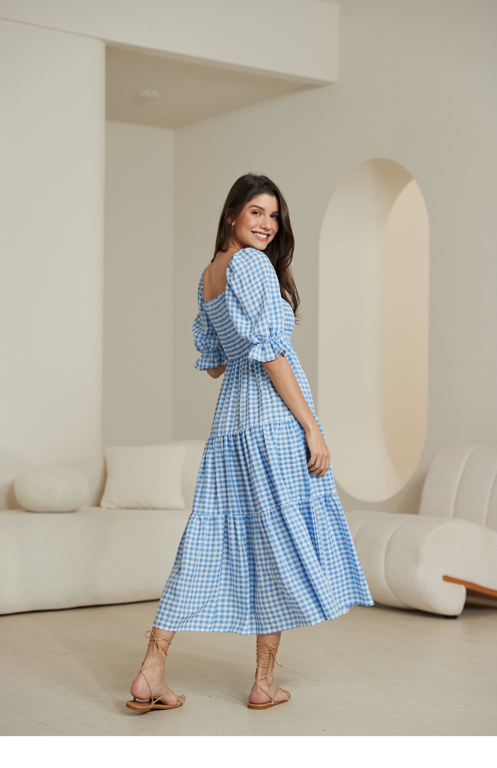 GINGHAM BLUE MAXI DRESS