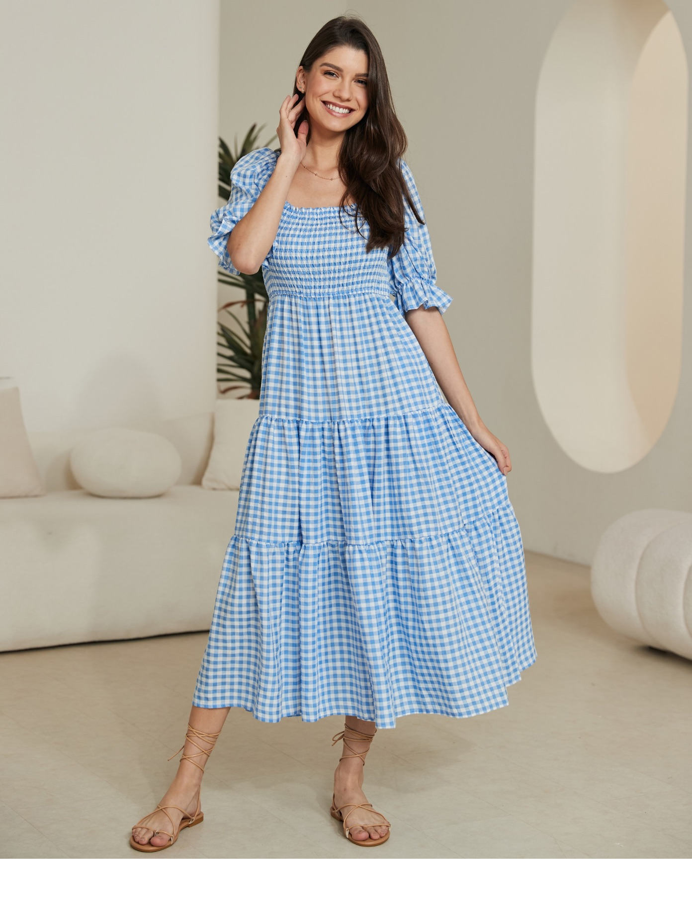 GINGHAM BLUE MAXI DRESS