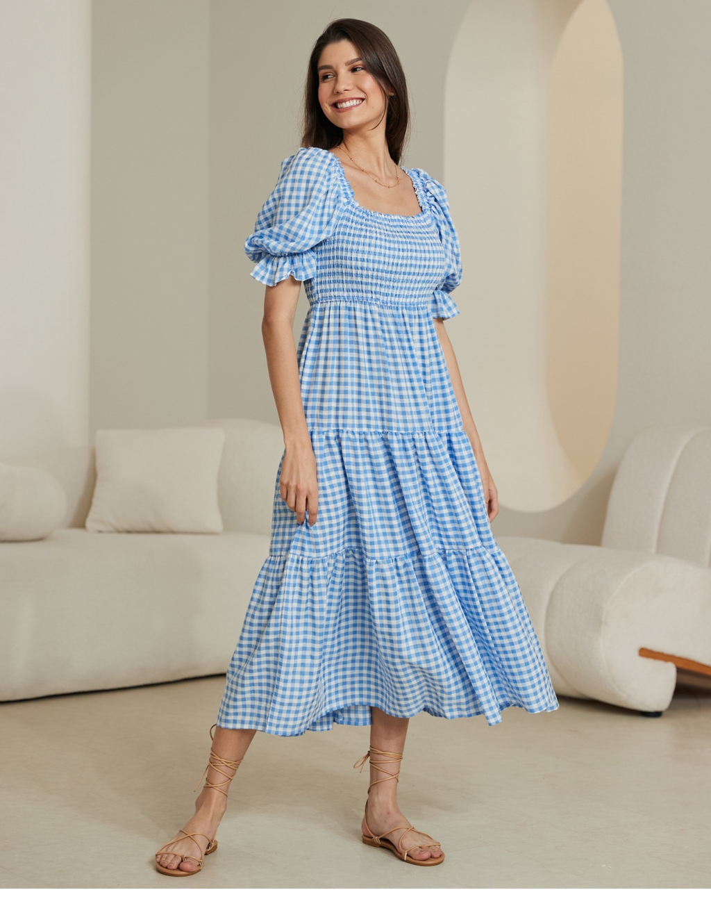 GINGHAM BLUE MAXI DRESS