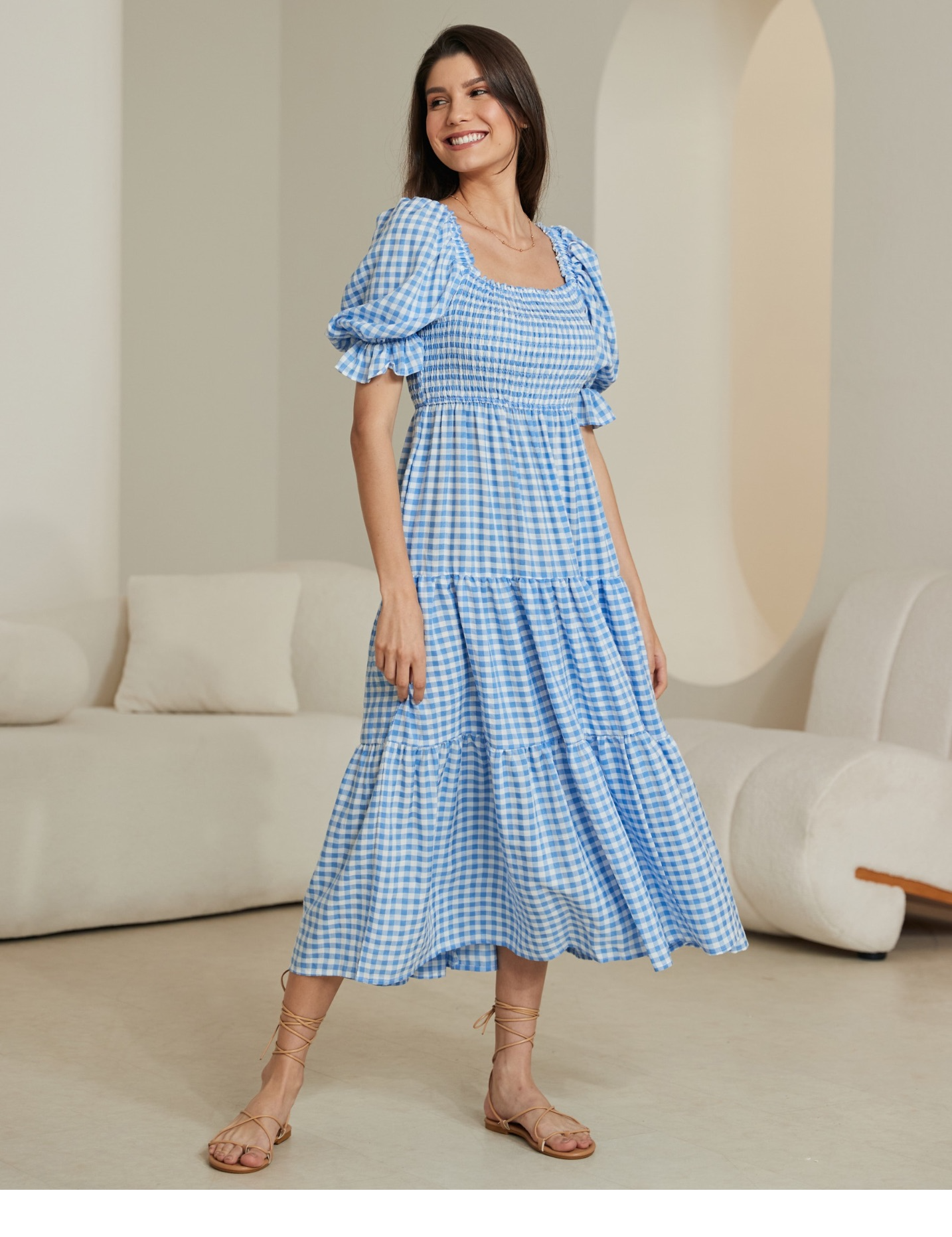 GINGHAM BLUE MAXI DRESS