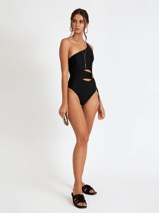 WILLOW ONE SHOULDER ONE-PIECE BLACK