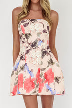 CARLITA STRAPLESS MIDI DRESS DUSTY PINK FLORAL