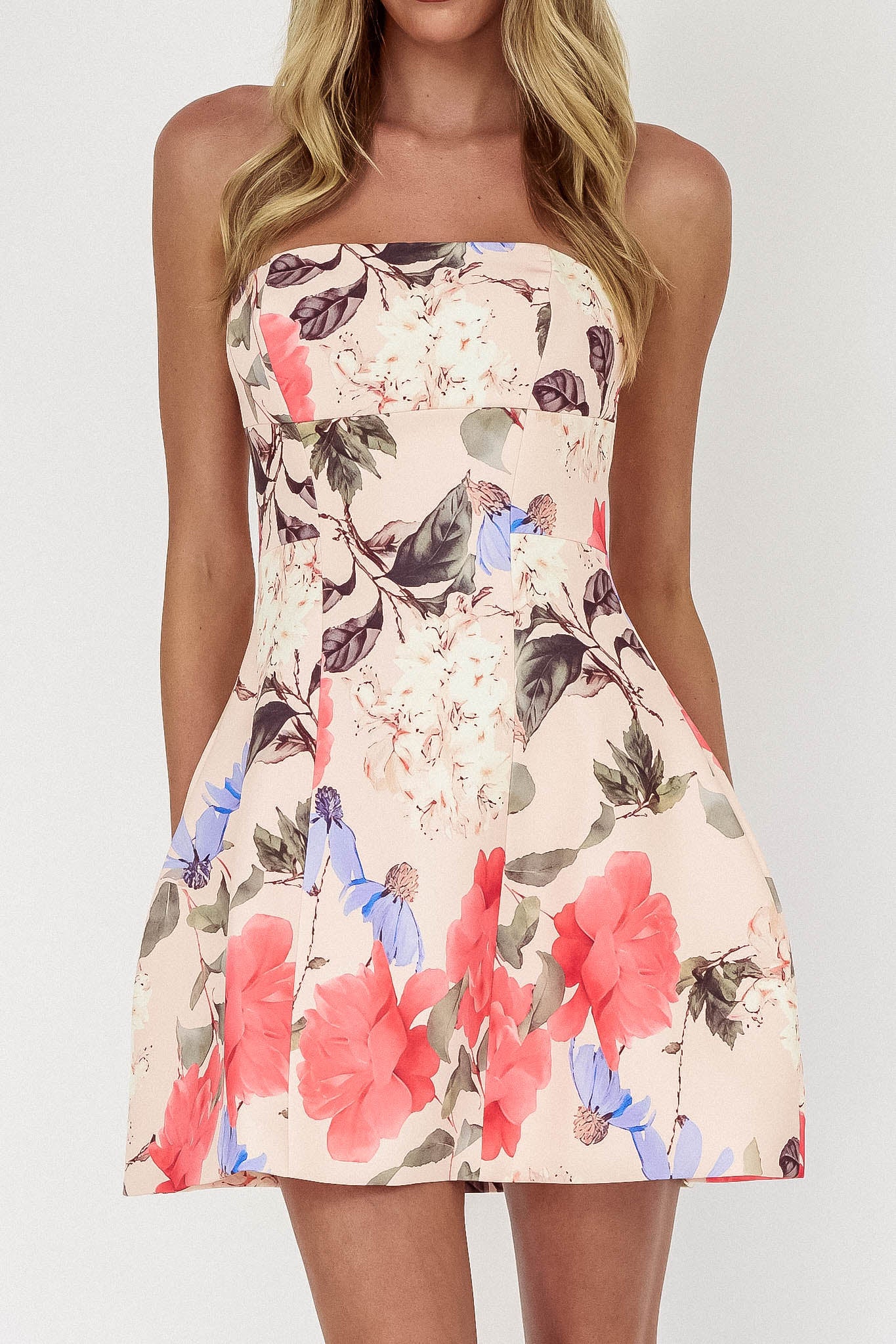 CARLITA STRAPLESS MIDI DRESS DUSTY PINK FLORAL