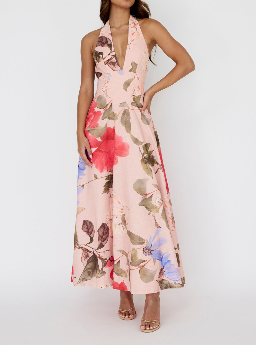 CARLA MAXI DRESS DUSTY PINK FLORAL