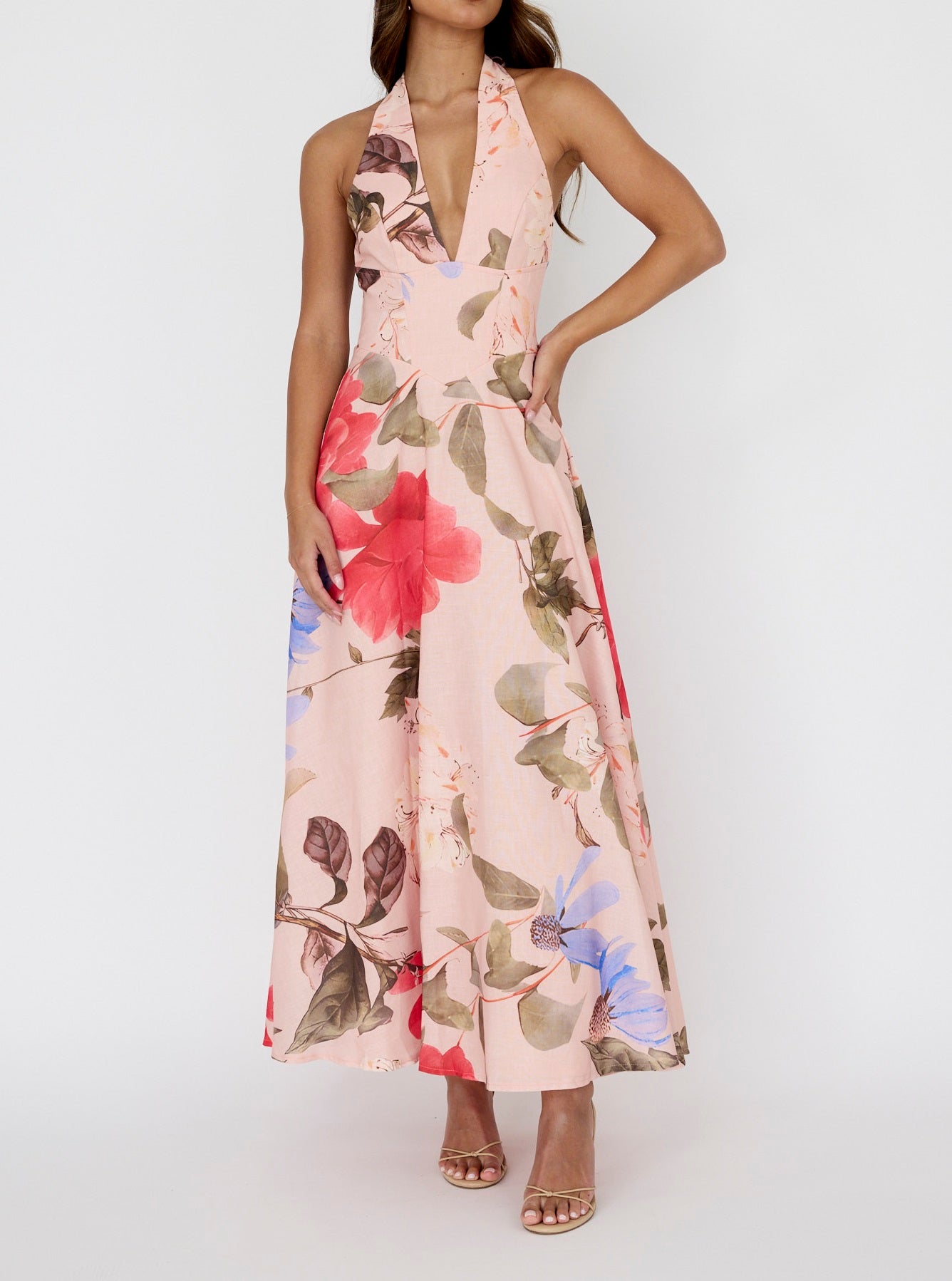 CARLA MAXI DRESS DUSTY PINK FLORAL