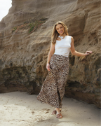 DONNA SATIN SKIRT - LEOPARD PRINT