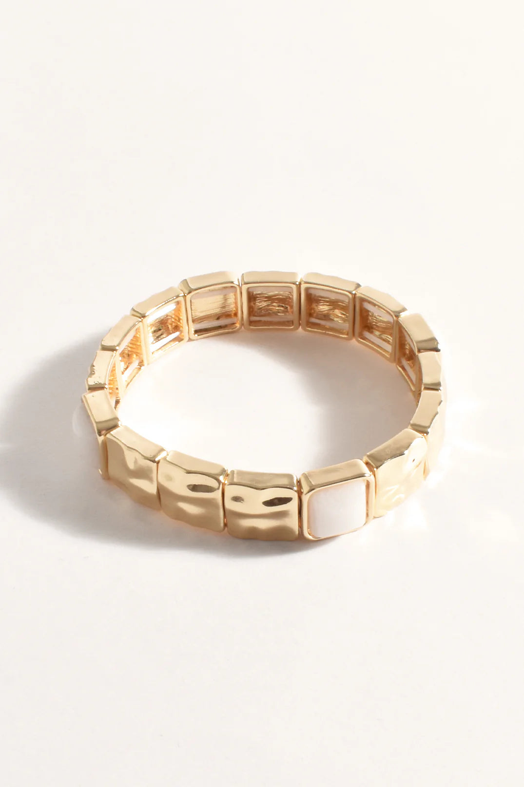 INSET STONE STRETCH BRACELET (White/Gold)
