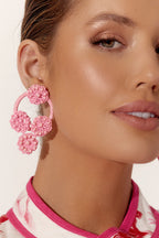 BEADED CROCHET RING FRONT EARRINGS (PINK)