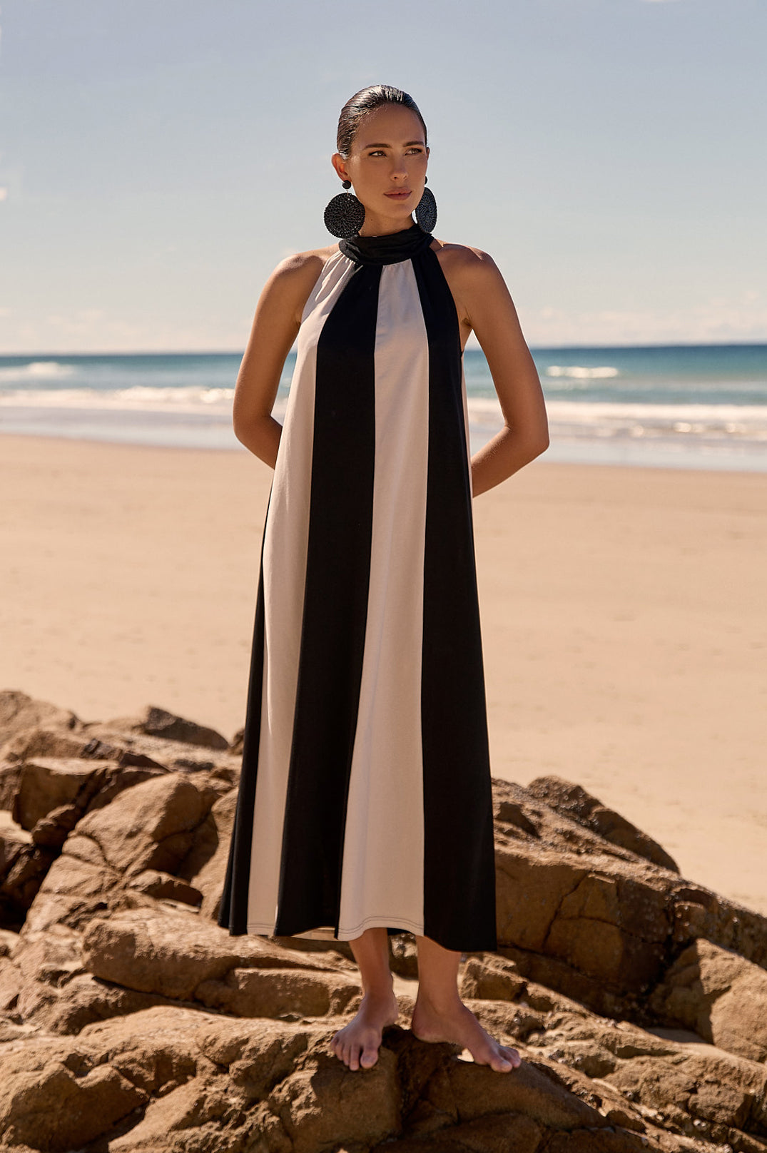 KENDRA CONTRAST PANELLED MAXI DRESS