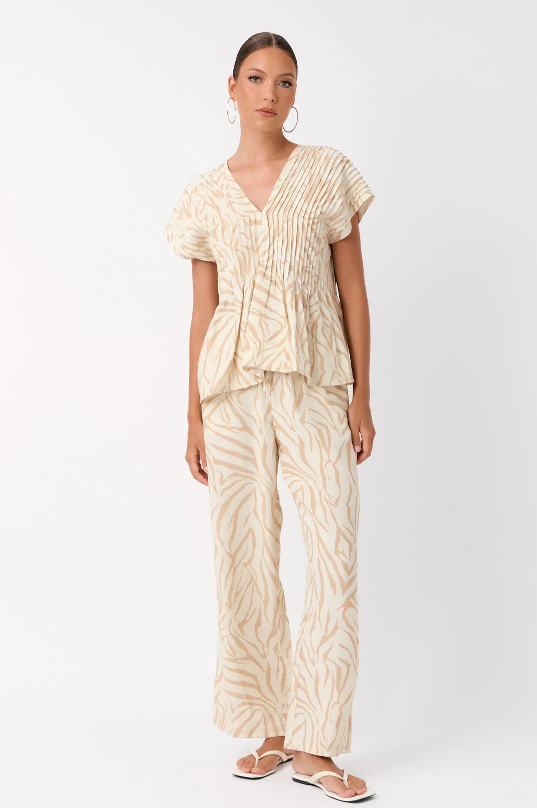 DANI ZEBRA PLEATED TOP (CAMEL TOP)