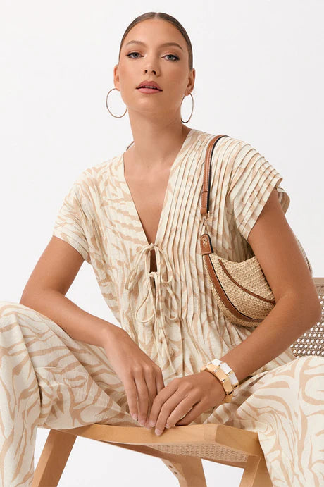 DANI ZEBRA PLEATED TOP (CAMEL TOP)