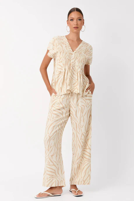 DANI ZEBRA PLEATED TOP (CAMEL TOP)