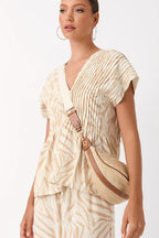 DANI ZEBRA PLEATED TOP (CAMEL TOP)