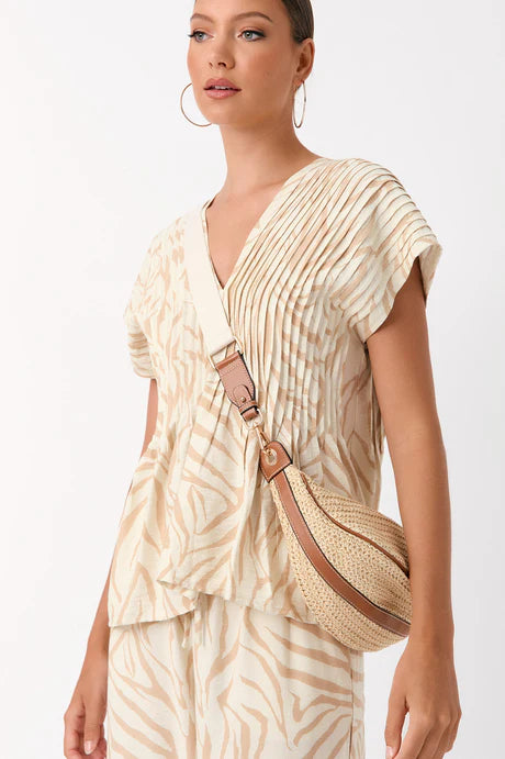 DANI ZEBRA PLEATED TOP (CAMEL TOP)