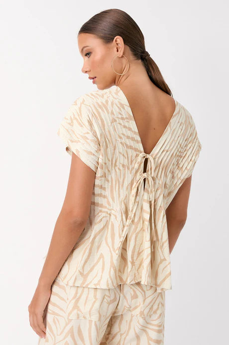DANI ZEBRA PLEATED TOP (CAMEL TOP)