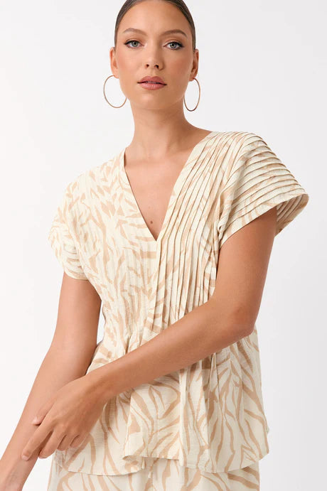 DANI ZEBRA PLEATED TOP (CAMEL TOP)