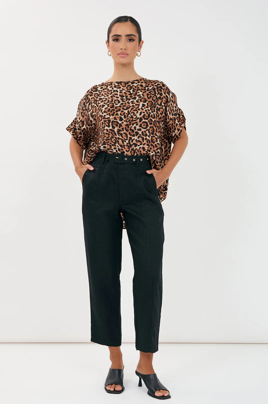 TIFFANY BELTED LINEN PANT (Black)
