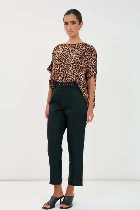 TIFFANY BELTED LINEN PANT (Black)