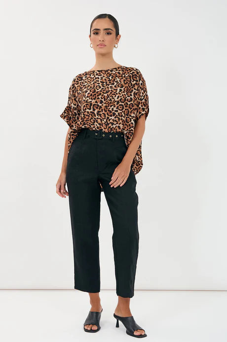 TIFFANY BELTED LINEN PANT (Black)
