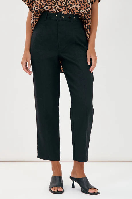 TIFFANY BELTED LINEN PANT (Black)