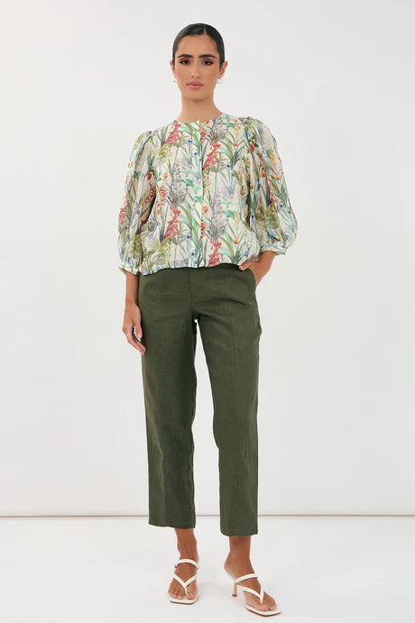 TIFFANY BELTED LINEN PANT (Khaki)