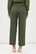 TIFFANY BELTED LINEN PANT (Khaki)