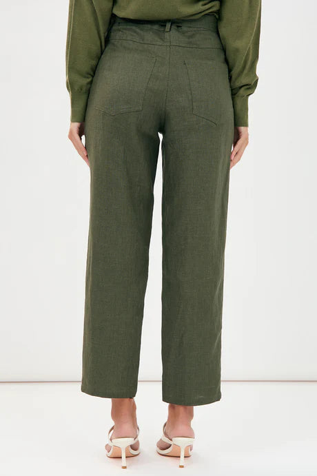 TIFFANY BELTED LINEN PANT (Khaki)