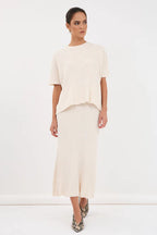 TAYLOR RIB KNIT MIDI SKIRT (Oat)