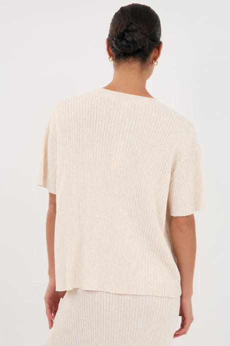 SHANI RIB KNIT SHORT SLEEVE TOP (Oat)