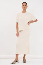 TAYLOR RIB KNIT MIDI SKIRT (Oat)