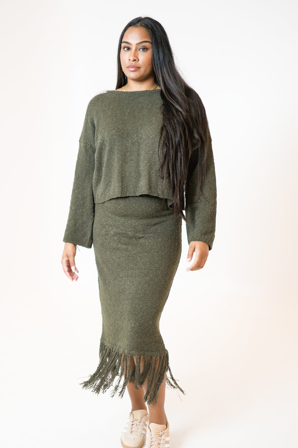 AMI FLARED LONG SLEEVE TOP KHAKI