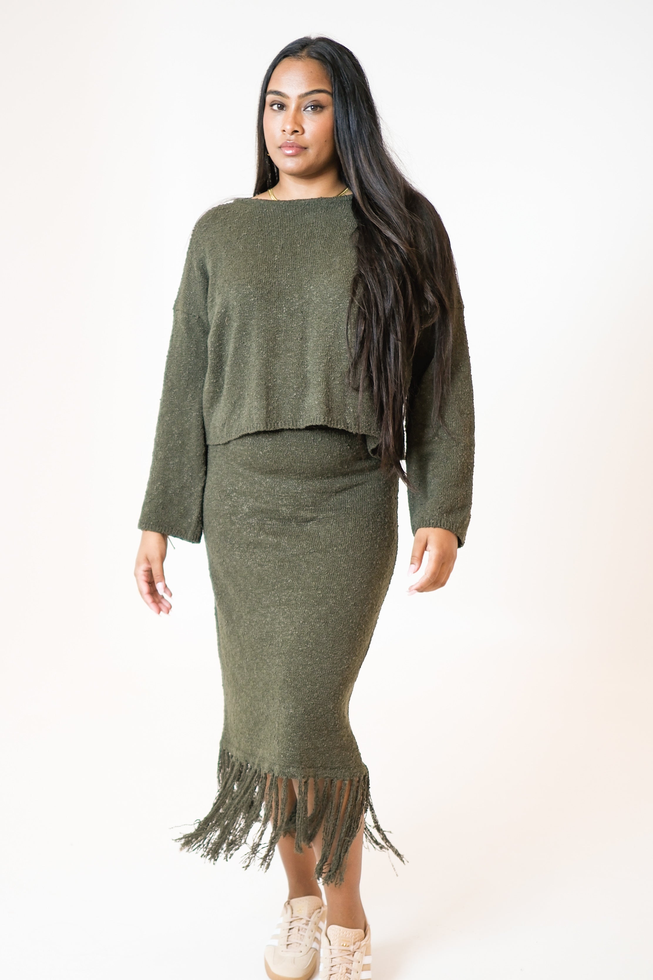 AMI FLARED LONG SLEEVE TOP KHAKI