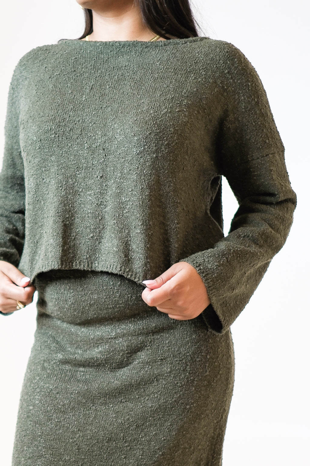 AMI FLARED LONG SLEEVE TOP KHAKI