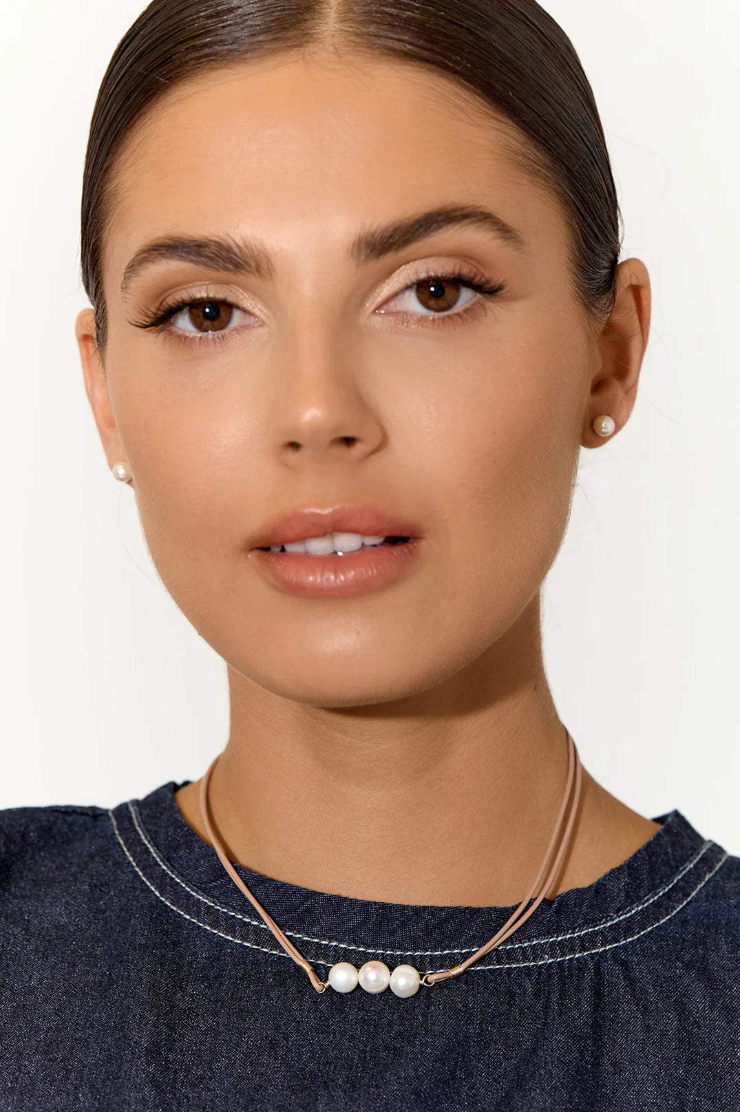 FRESHWATER PEARL TRIO CORD NECKLACE (Nude/Cream)