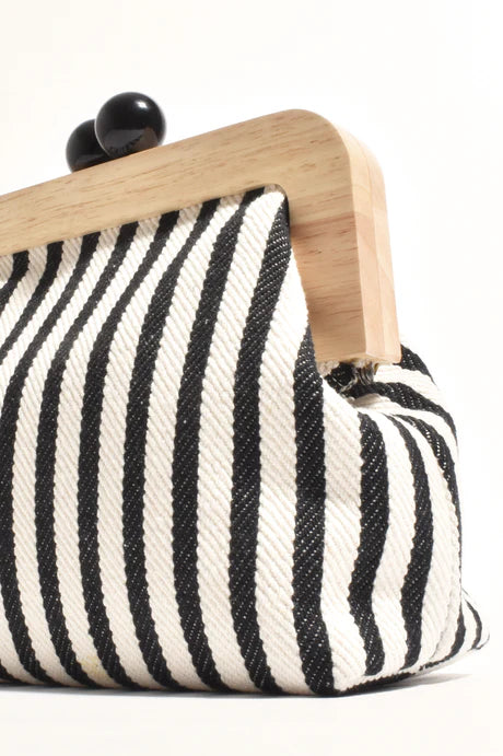 NEVE CANVAS STRIPE TIMBER CLUTCH (Black/White)