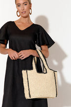 LOLA STITCH EDGE WOVEN TOTE BAG (Natural/Black)