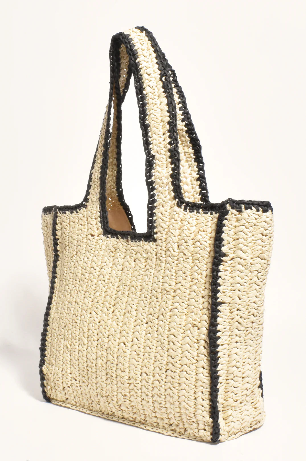 LOLA STITCH EDGE WOVEN TOTE BAG (Natural/Black)