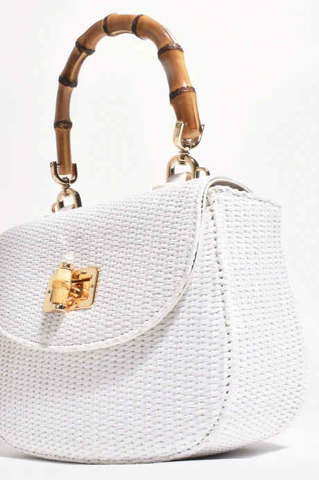 MARISSA WOVEN BAMBOO CURVED MINI BAG (WHITE)