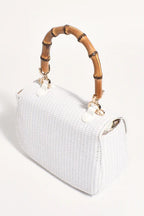 MARISSA WOVEN BAMBOO CURVED MINI BAG (WHITE)