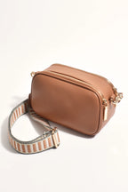 BELLA STRIPED WEBBING CAMERA BAG (TAN)